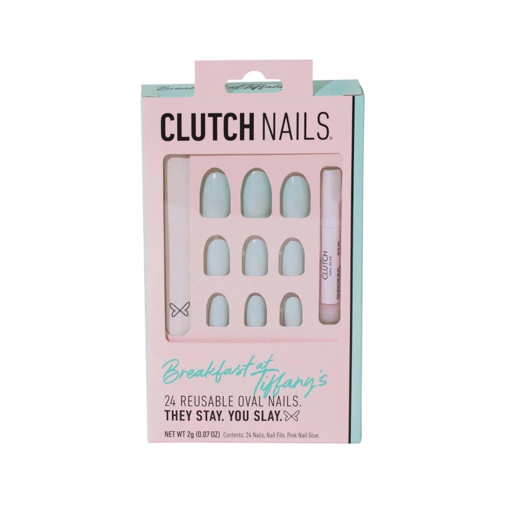 Clutch nails blue press on oval almond nails